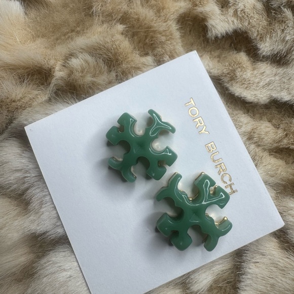 Tory Burch Green Logo Stud Earrings - Picture 4 of 12
